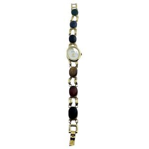Vintage Egyptian Revival Wrist Watch Carved Gemstone Scarabs By Sutton WORKS